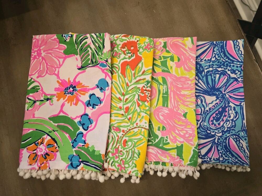 Lilly Pulitzer x Target Set 4 NAPKINS Squares 100% Cotton Pom Pom Trim